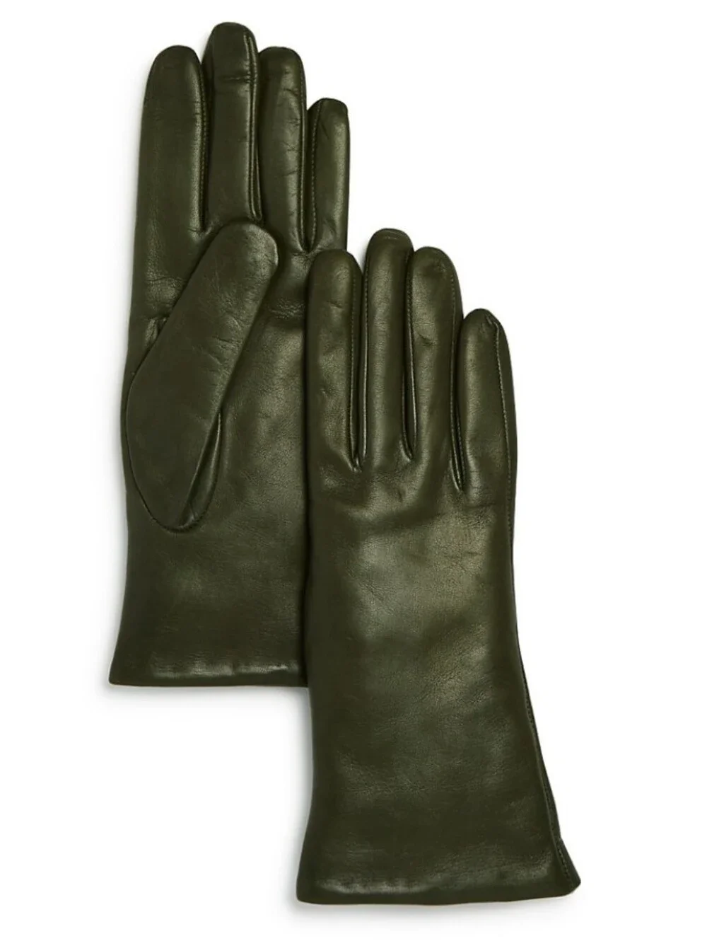 Bloomingdale's Cashmere Lined Leather Gloves - Exclusive. Deep Olive Green. NWT